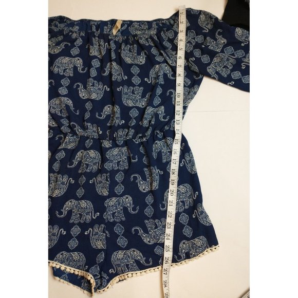 Jesse & J Blue White Elephant Shorts Romper Size Large - Picture 7 of 9